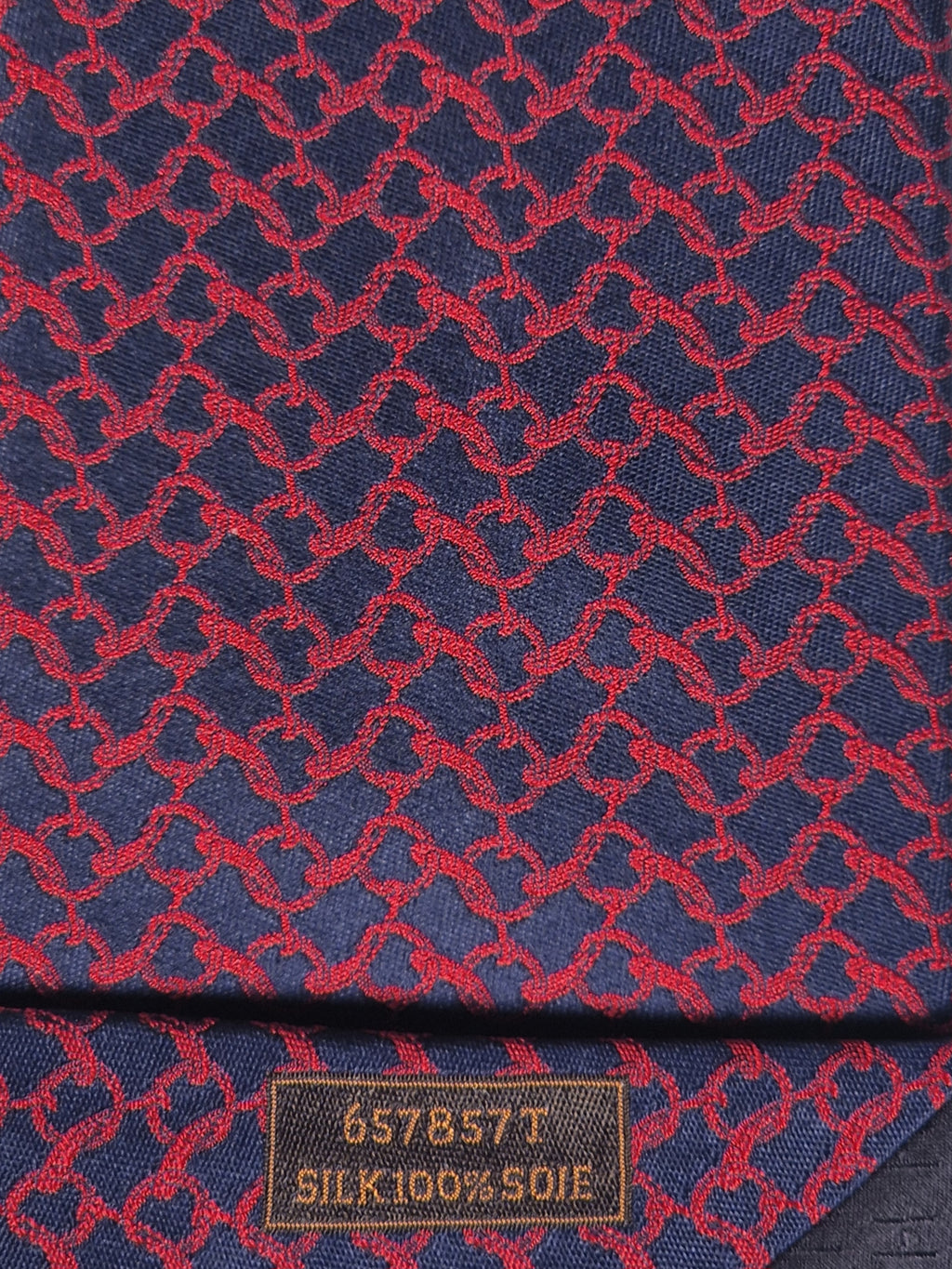 Hermès jacquard silk tie blue red equestrian pattern 657857 T