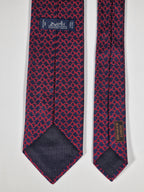 Hermès jacquard silk tie blue red equestrian pattern 657857 T