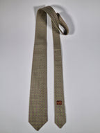 Hermès silk jaquard tie green purple H pattern 659075 T