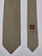Hermès silk jaquard tie green purple H pattern 659075 T