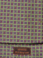 Hermès silk jaquard tie green purple H pattern 659075 T