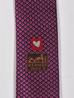 Hermès jacquard silk tie red heart pattern 659122 T
