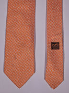 Hermès silk tie apricot chain pattern 659144 T