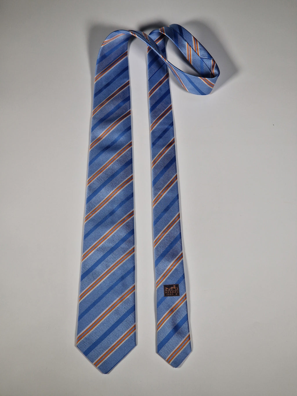 Hermès jacquard silk tie blue striped 659150 T