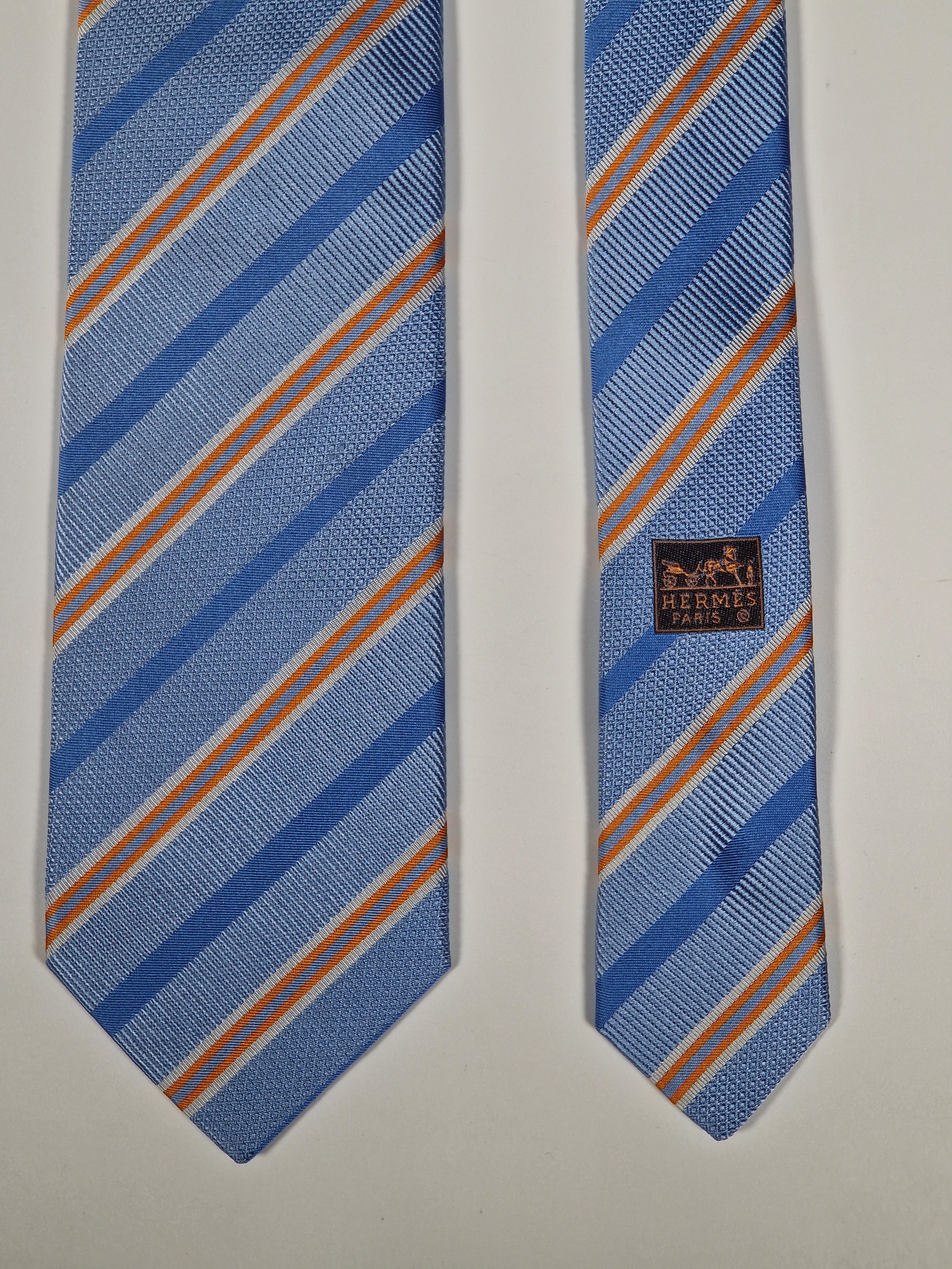 Hermès jacquard silk tie blue striped 659150 T