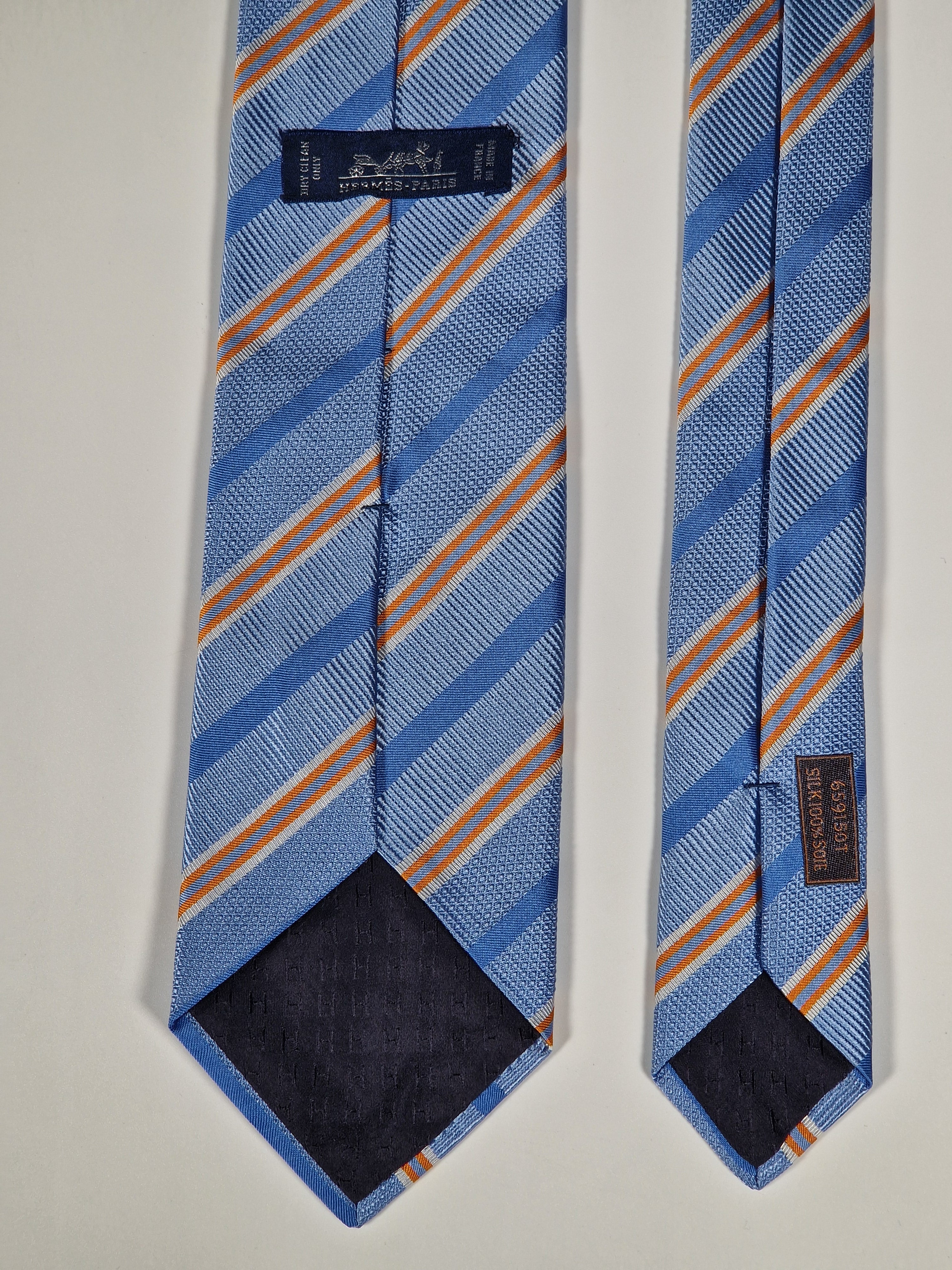 Hermès jacquard silk tie blue striped 659150 T