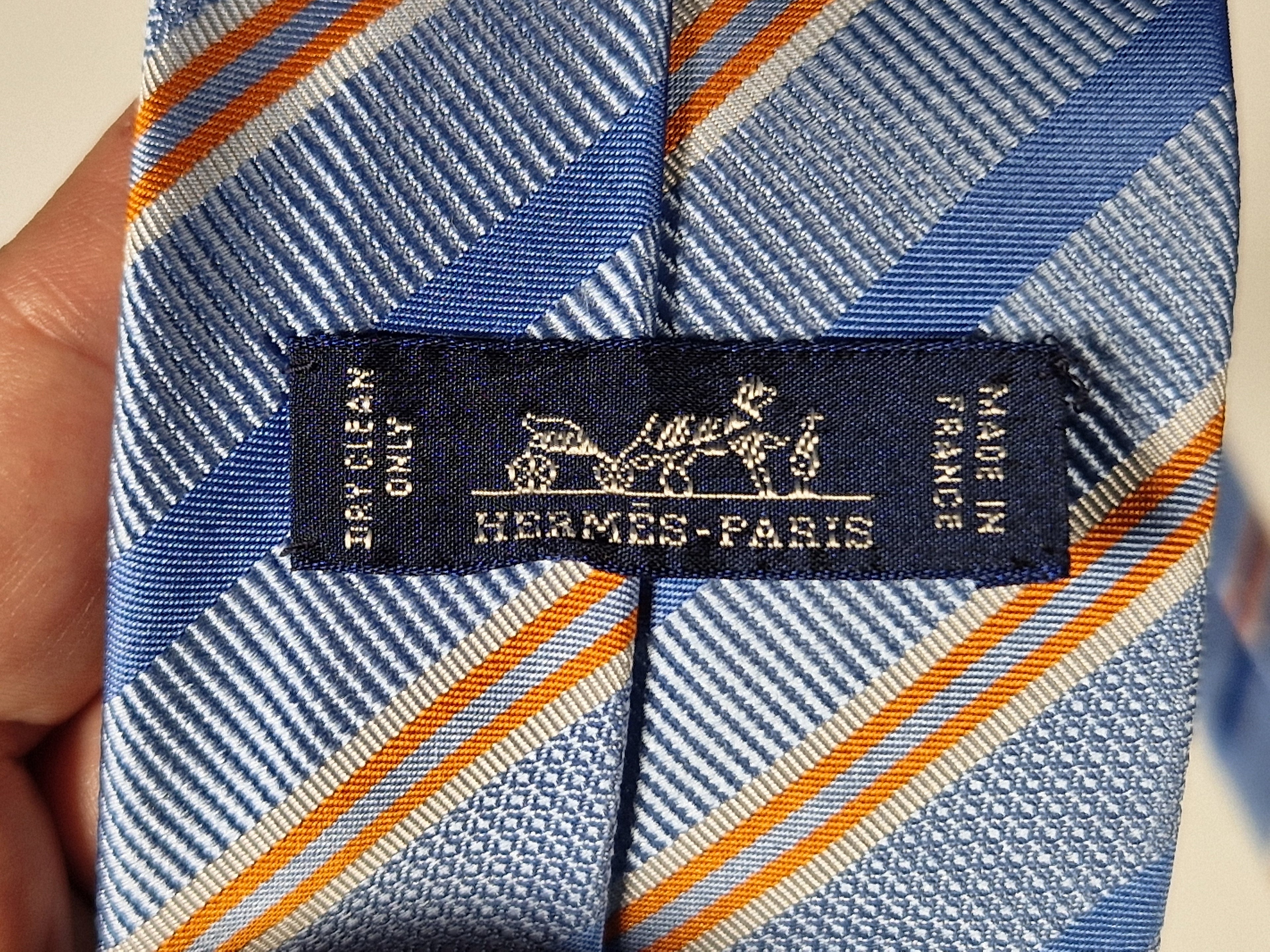 Hermès jacquard silk tie blue striped 659150 T