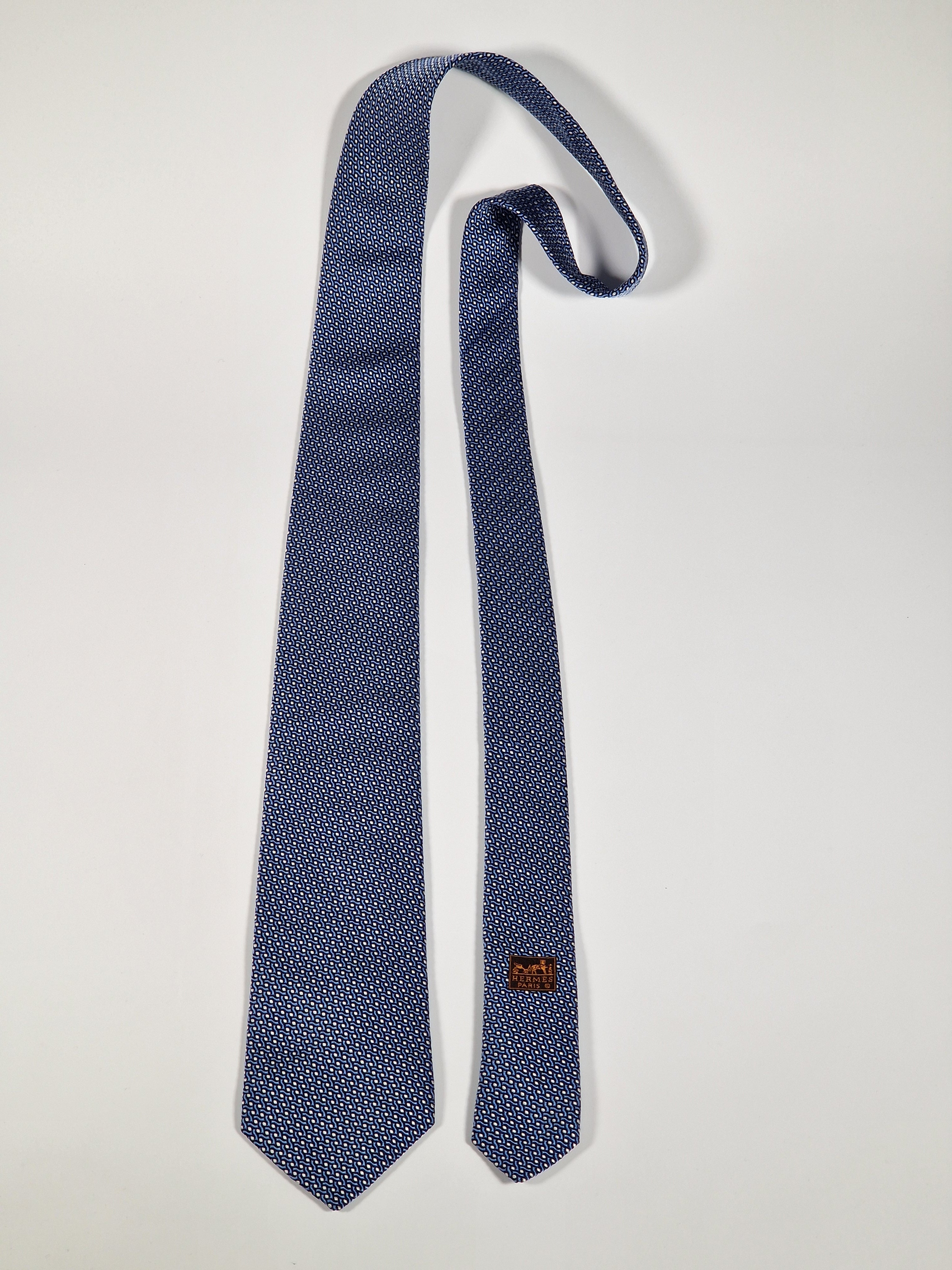 Hermès silk tie jaquard blue 659182 T