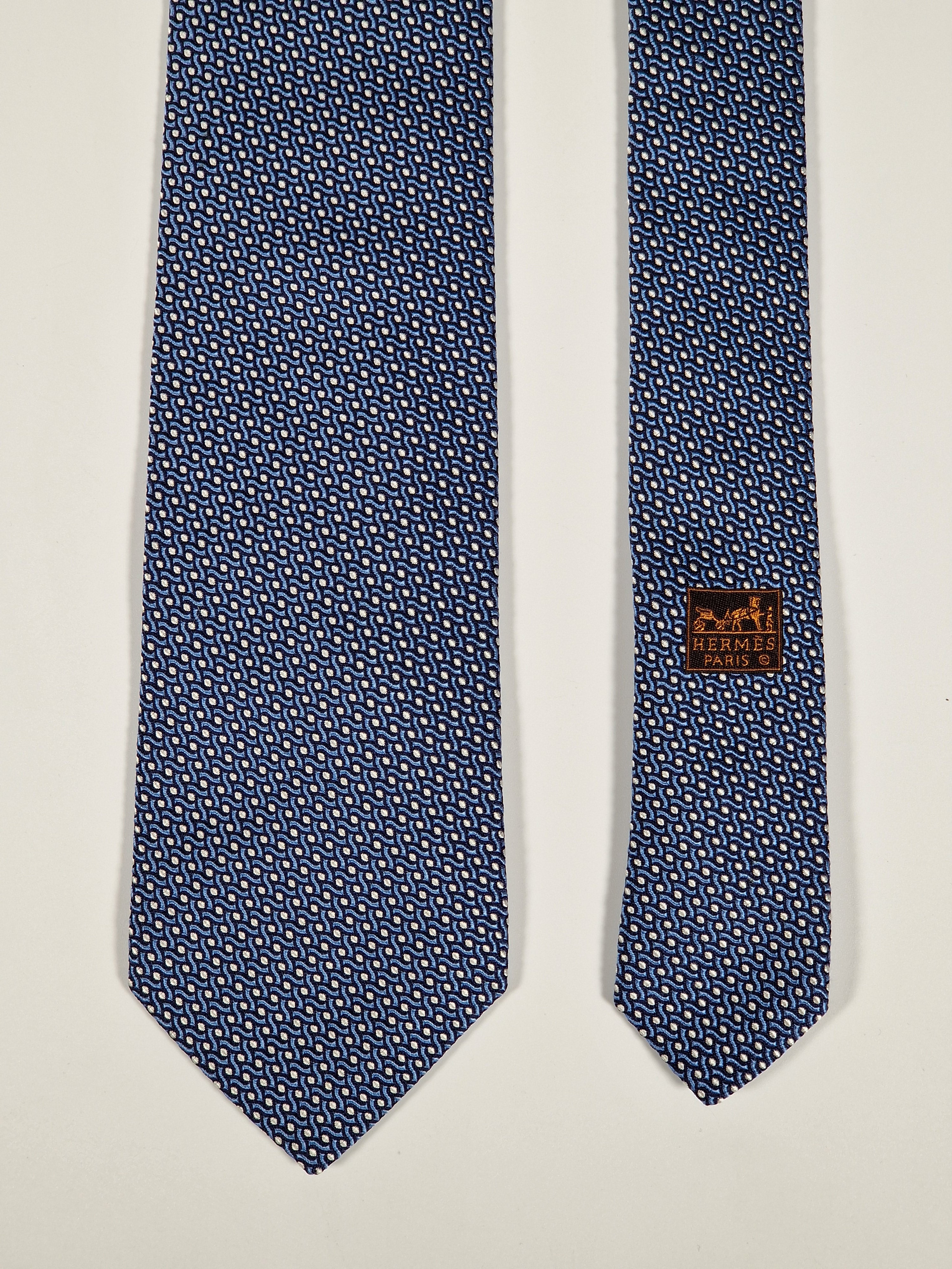 Hermès silk tie jaquard blue 659182 T