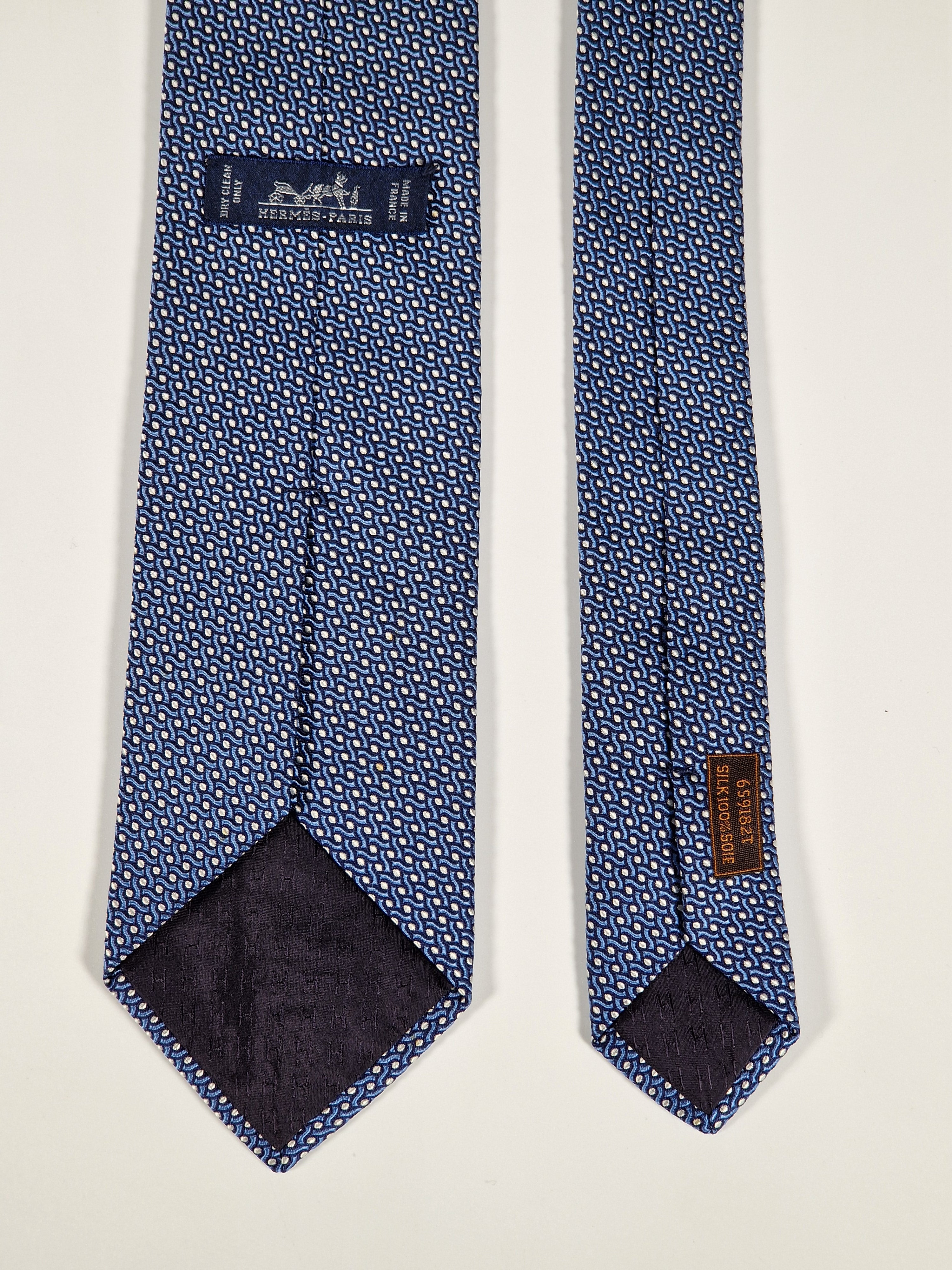 Hermès silk tie jaquard blue 659182 T