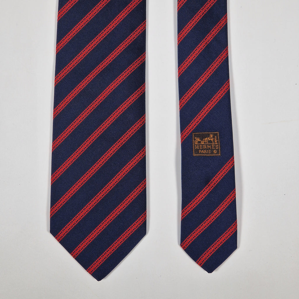 Hermès jacquard silk tie blue red striped 659192 T