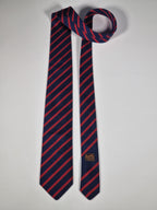Hermès jacquard silk tie blue red striped 659192 T