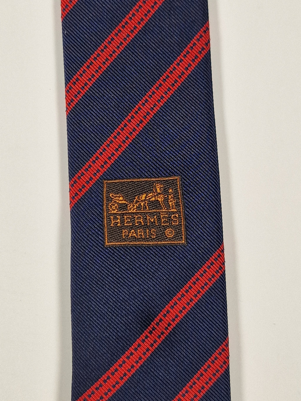 Hermès jacquard silk tie blue red striped 659192 T