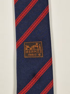 Hermès jacquard silk tie blue red striped 659192 T
