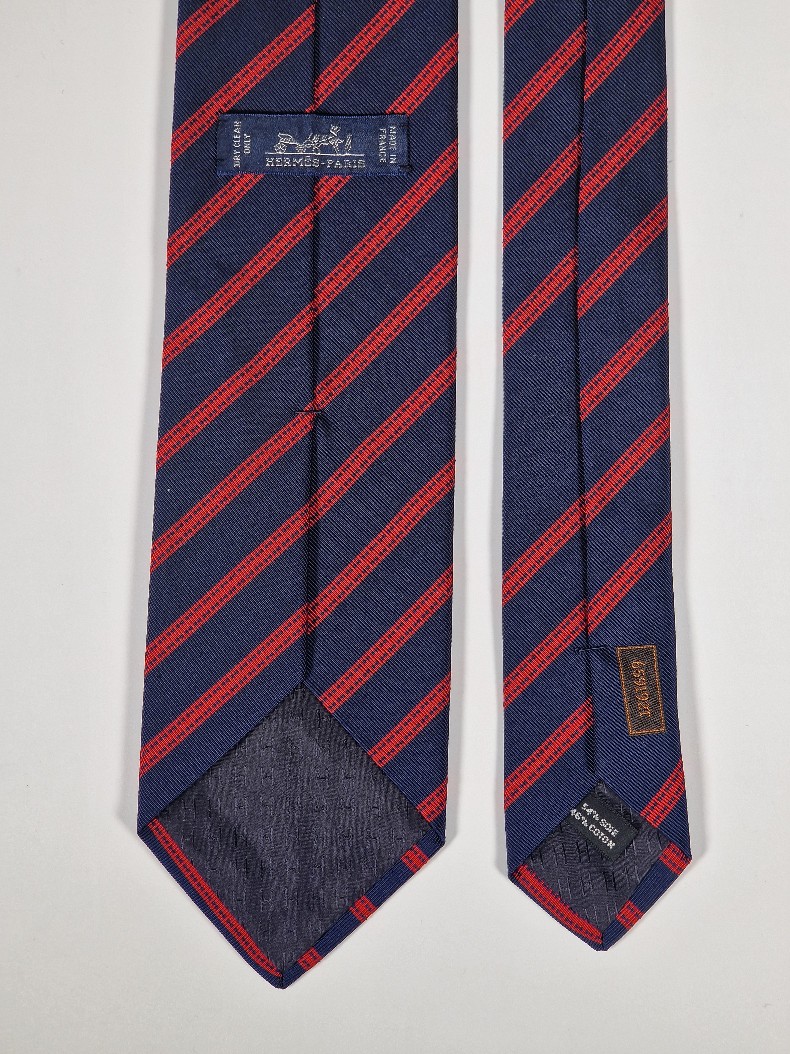 Hermès jacquard silk tie blue red striped 659192 T