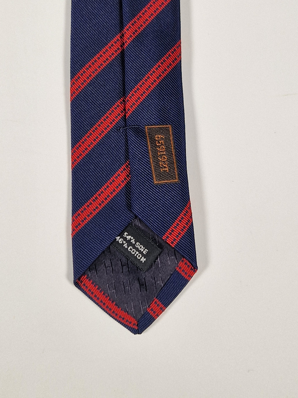 Hermès jacquard silk tie blue red striped 659192 T