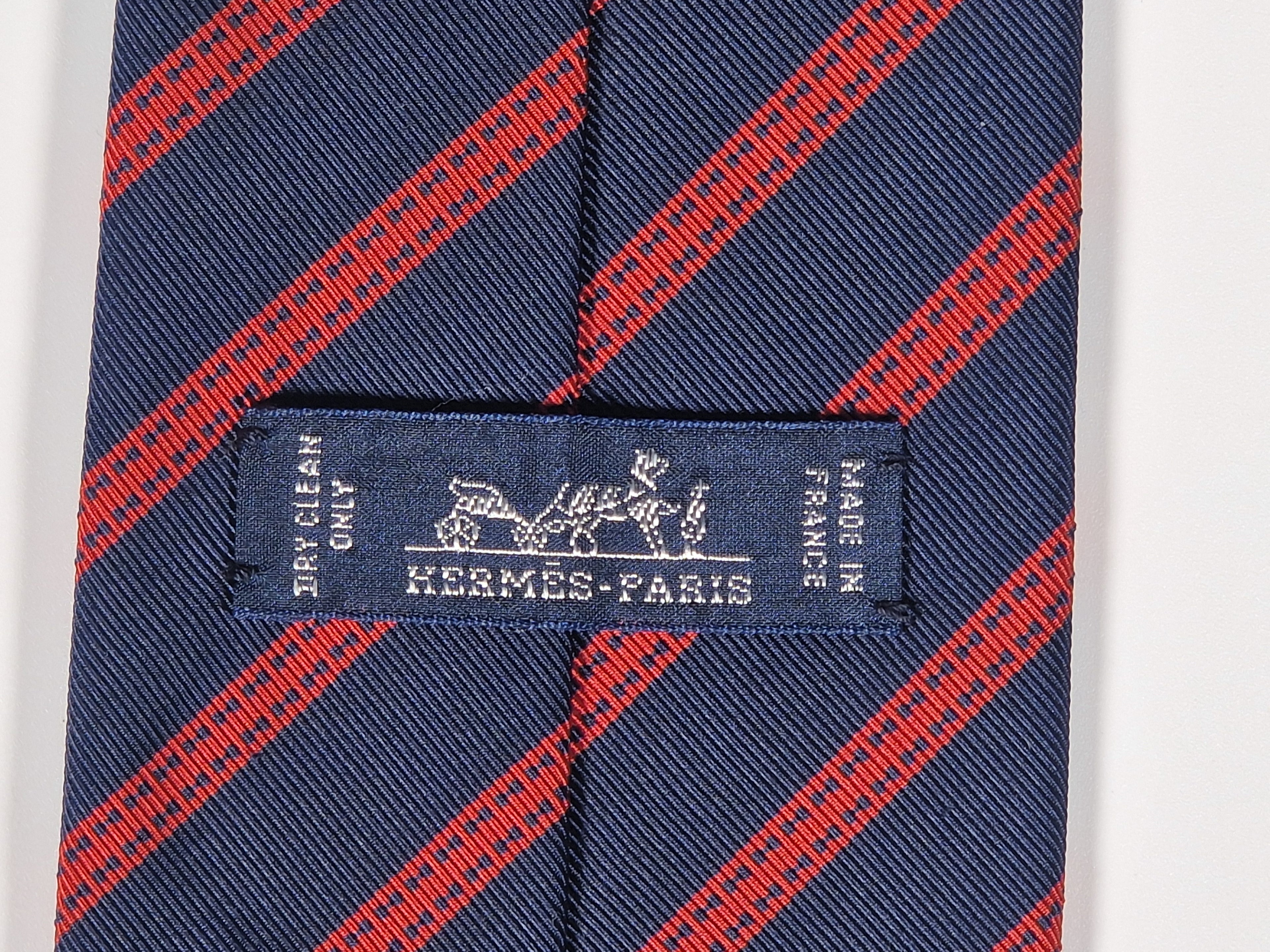 Hermès jacquard silk tie blue red striped 659192 T