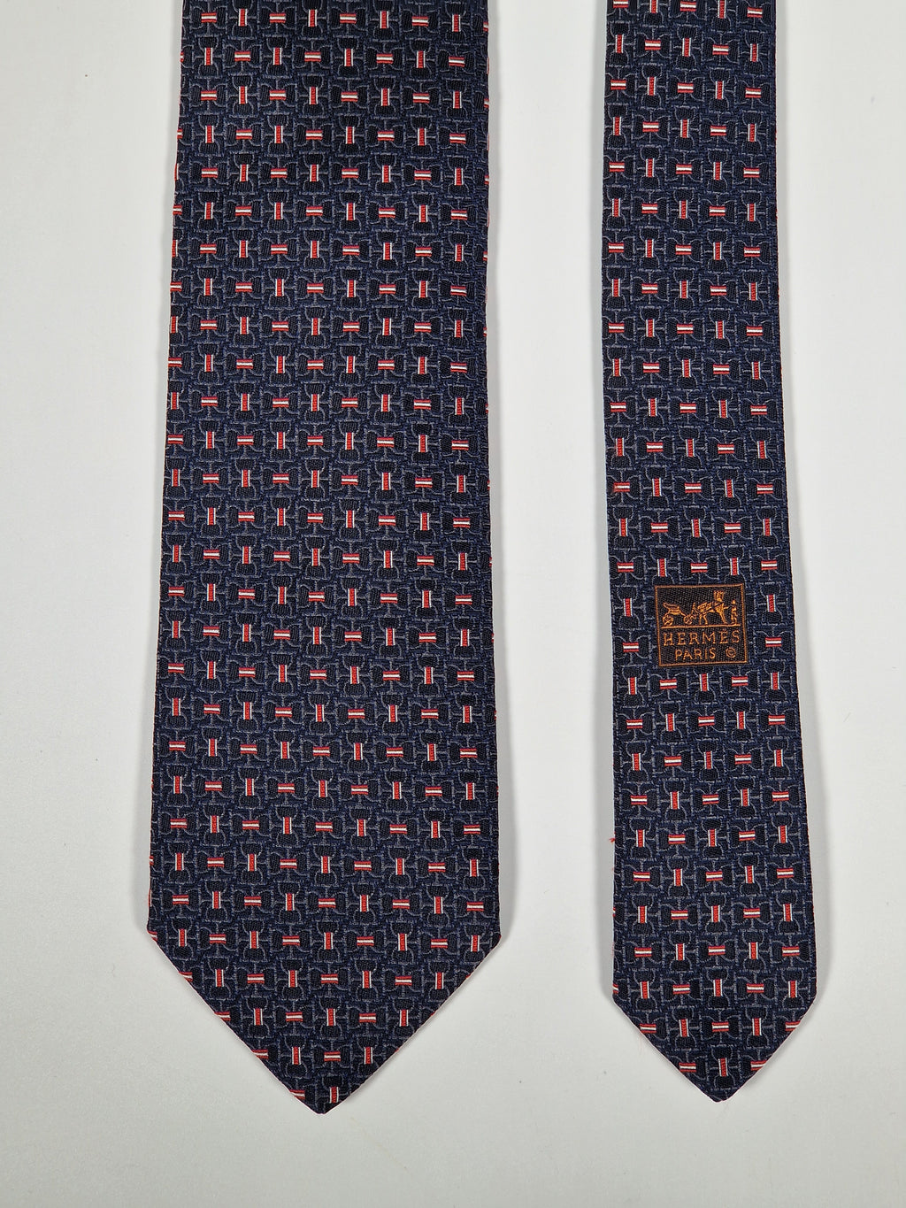 Hermès jacquard silk tie black equestrian pattern 659193 T