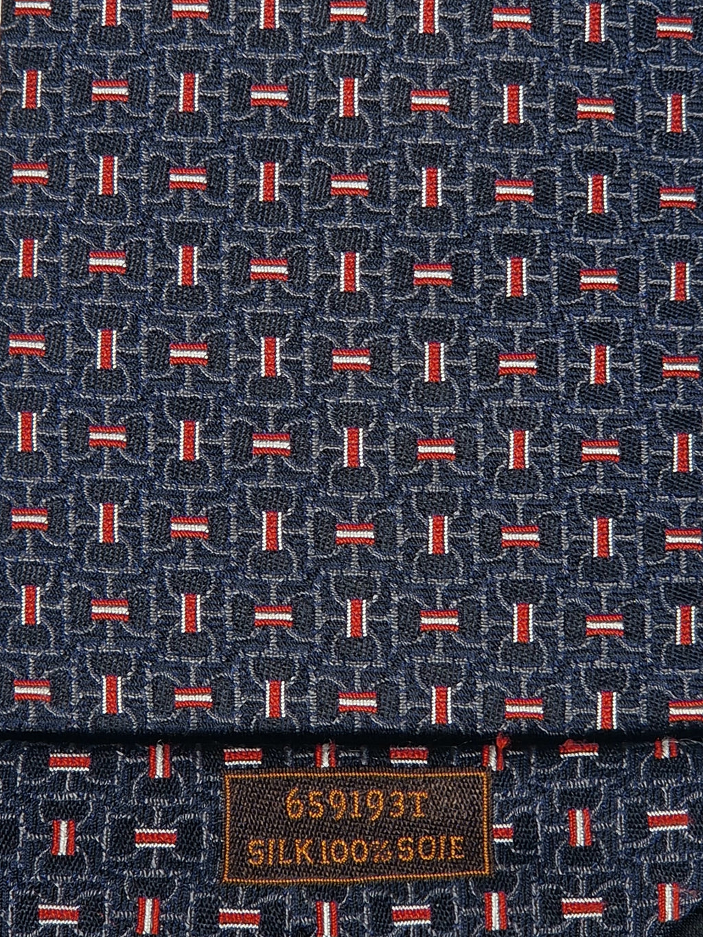 Hermès jacquard silk tie black equestrian pattern 659193 T