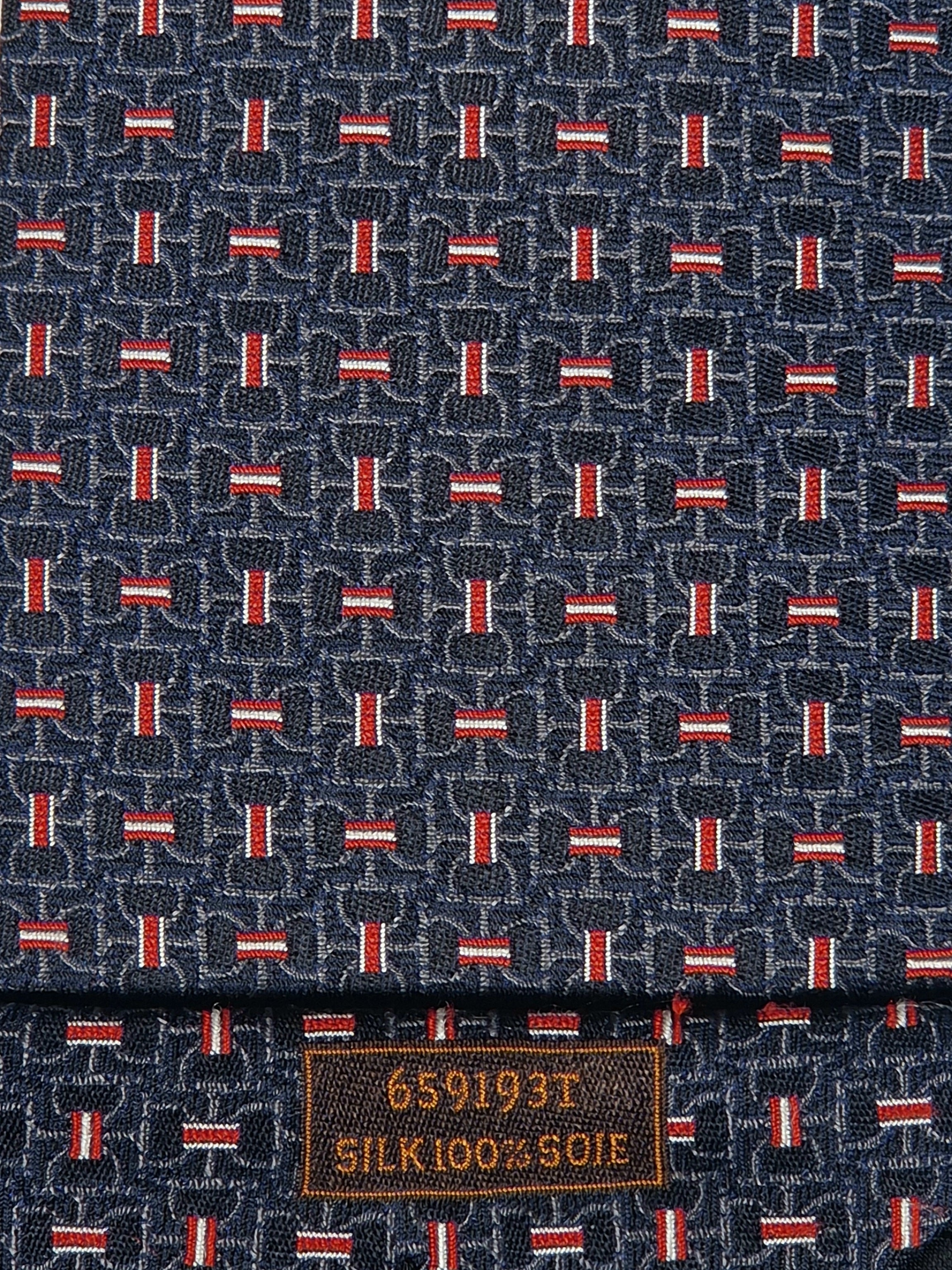 Hermès jacquard silk tie black equestrian pattern 659193 T