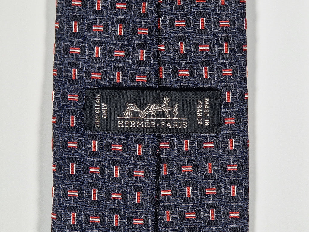 Hermès jacquard silk tie black equestrian pattern 659193 T