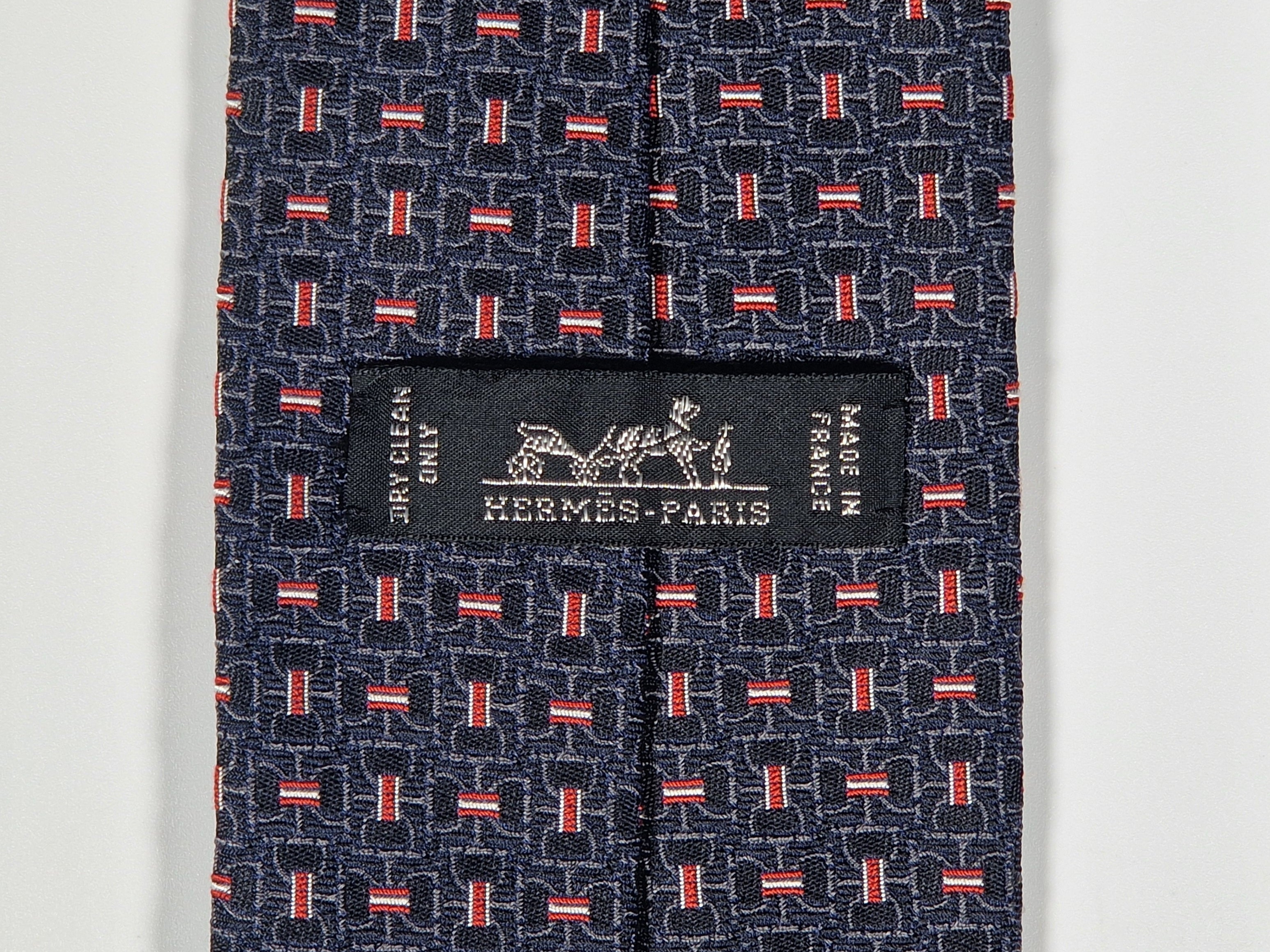 Hermès jacquard silk tie black equestrian pattern 659193 T
