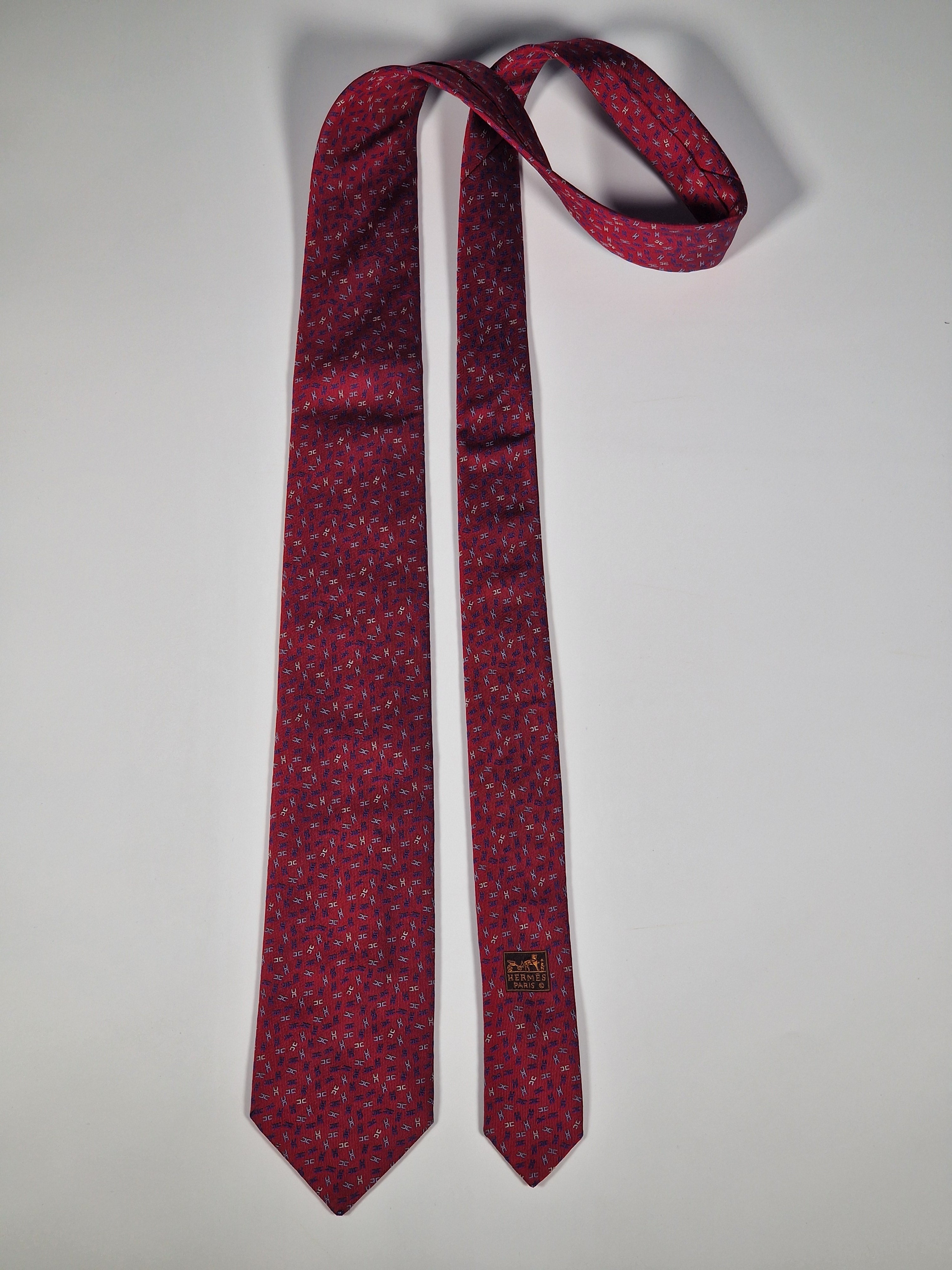 Hermès jacquard silk tie red H pattern 659194 T
