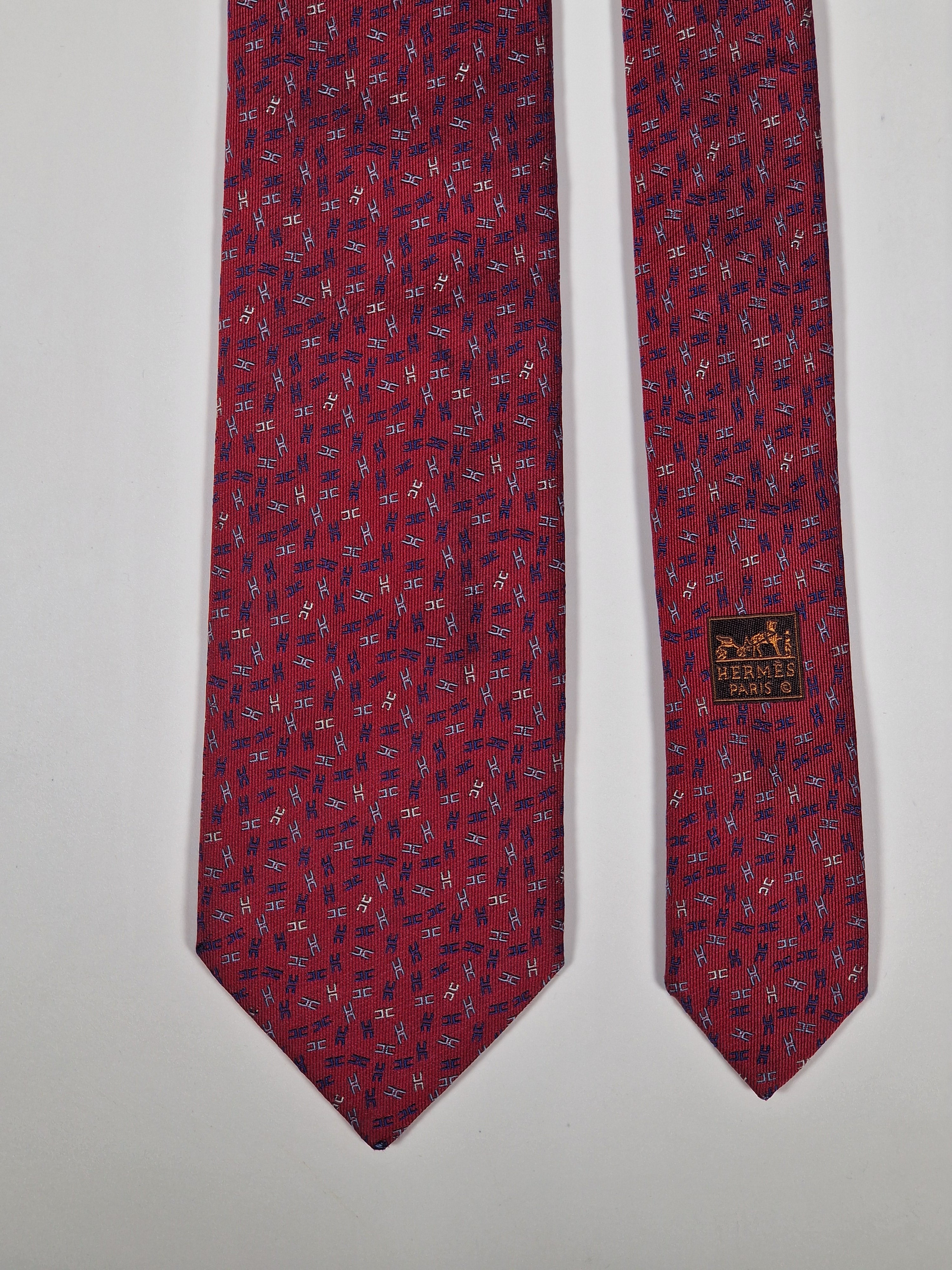 Hermès jacquard silk tie red H pattern 659194 T