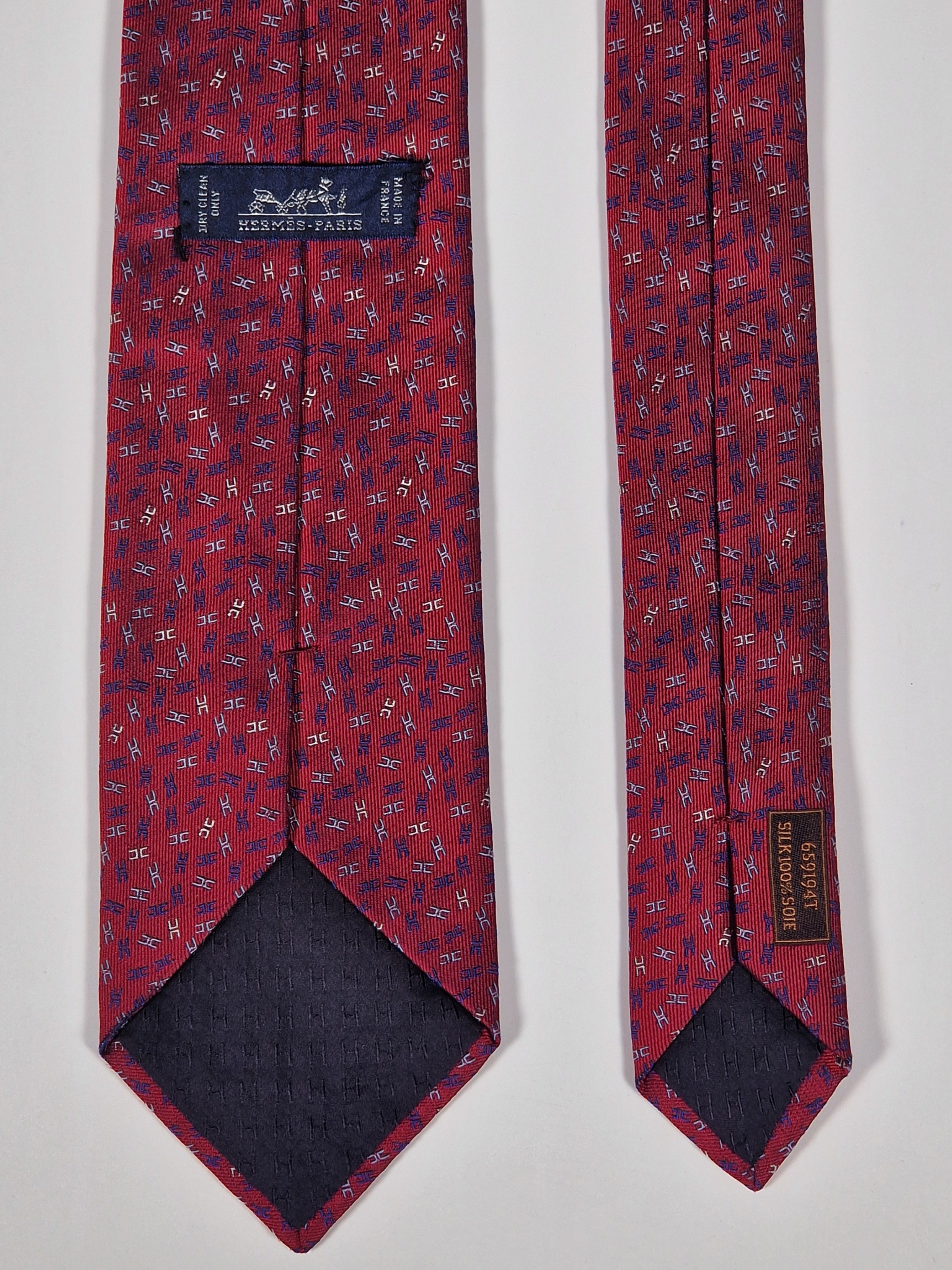 Hermès jacquard silk tie red H pattern 659194 T