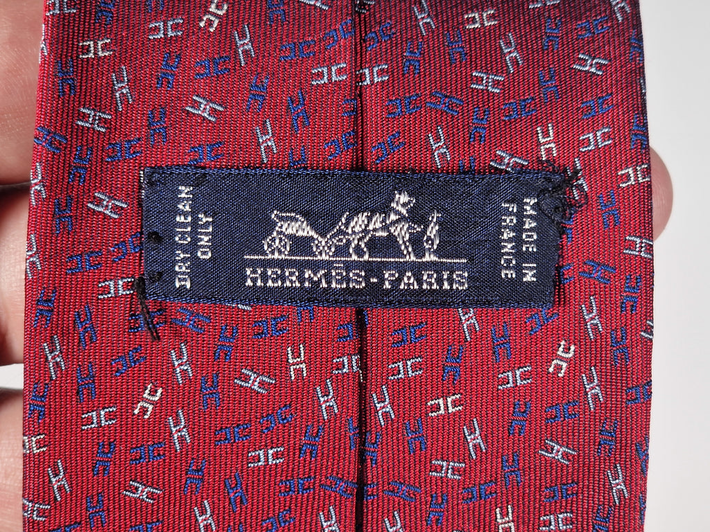 Hermès jacquard silk tie red H pattern 659194 T