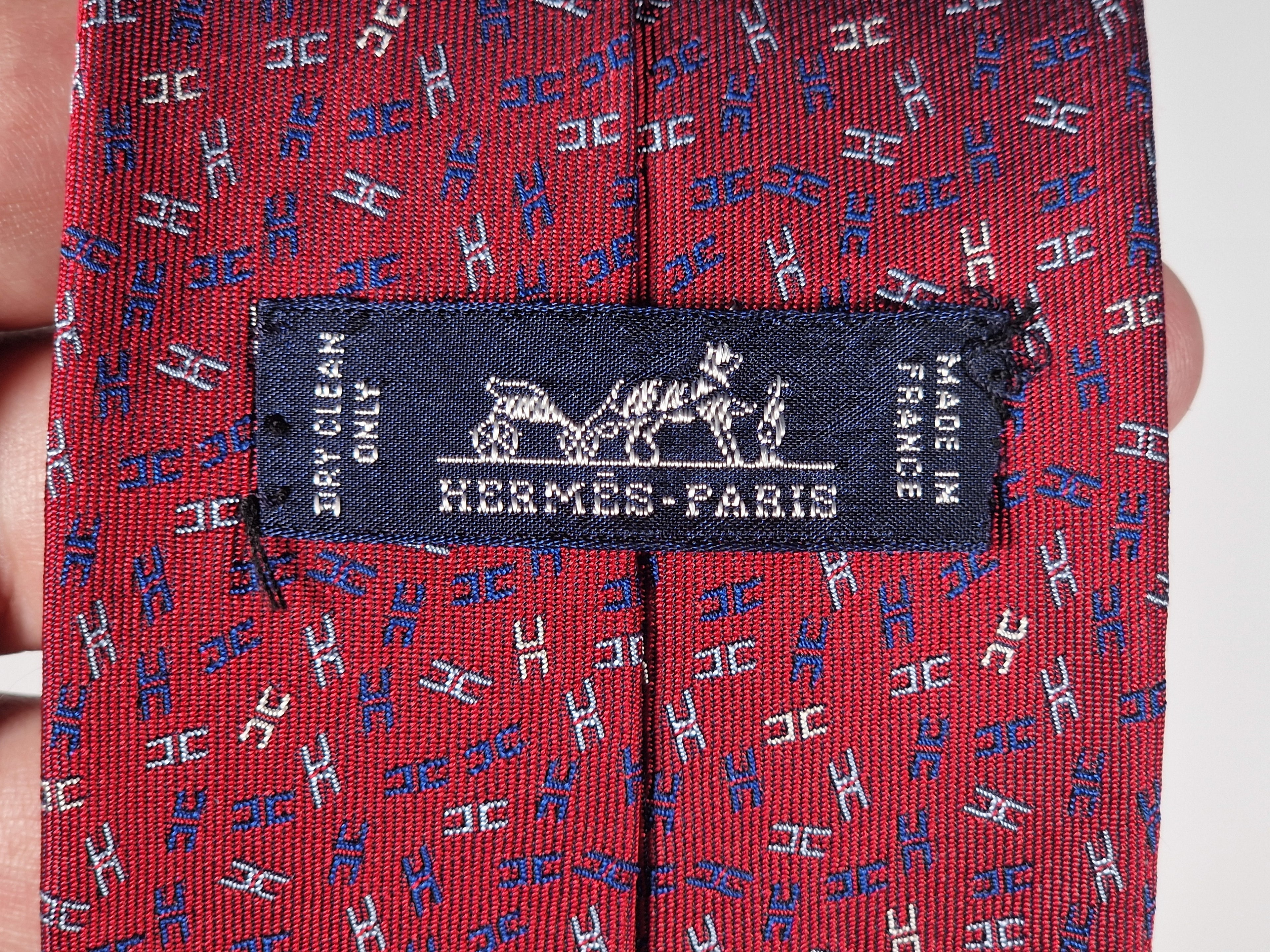 Hermès jacquard silk tie red H pattern 659194 T