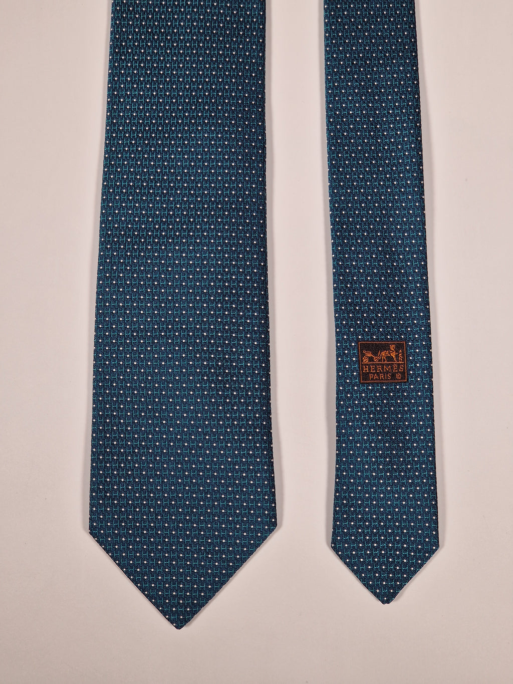 Hermès jacquard silk tie green H pattern 659208 T