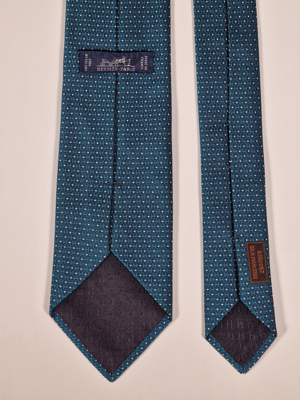 Hermès jacquard silk tie green H pattern 659208 T