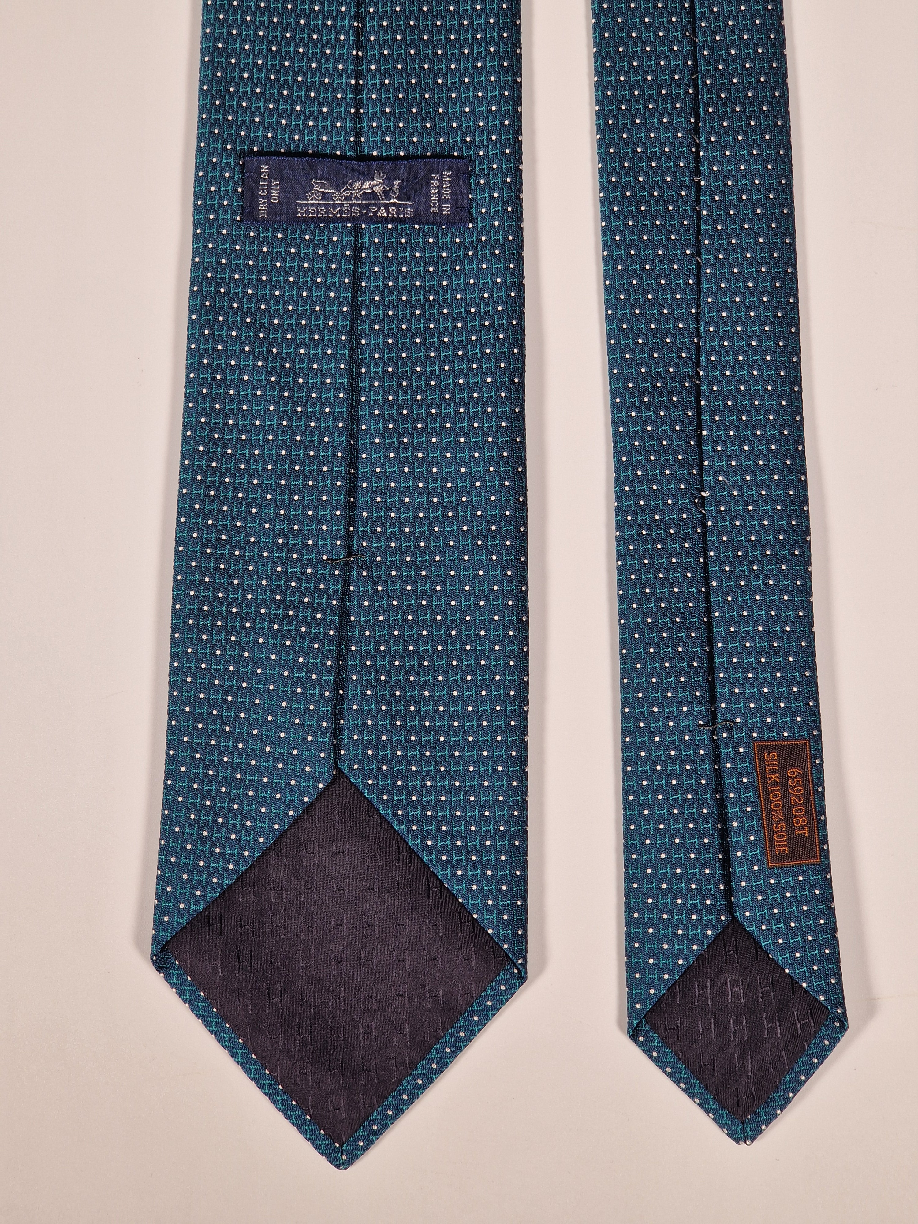 Hermès jacquard silk tie green H pattern 659208 T