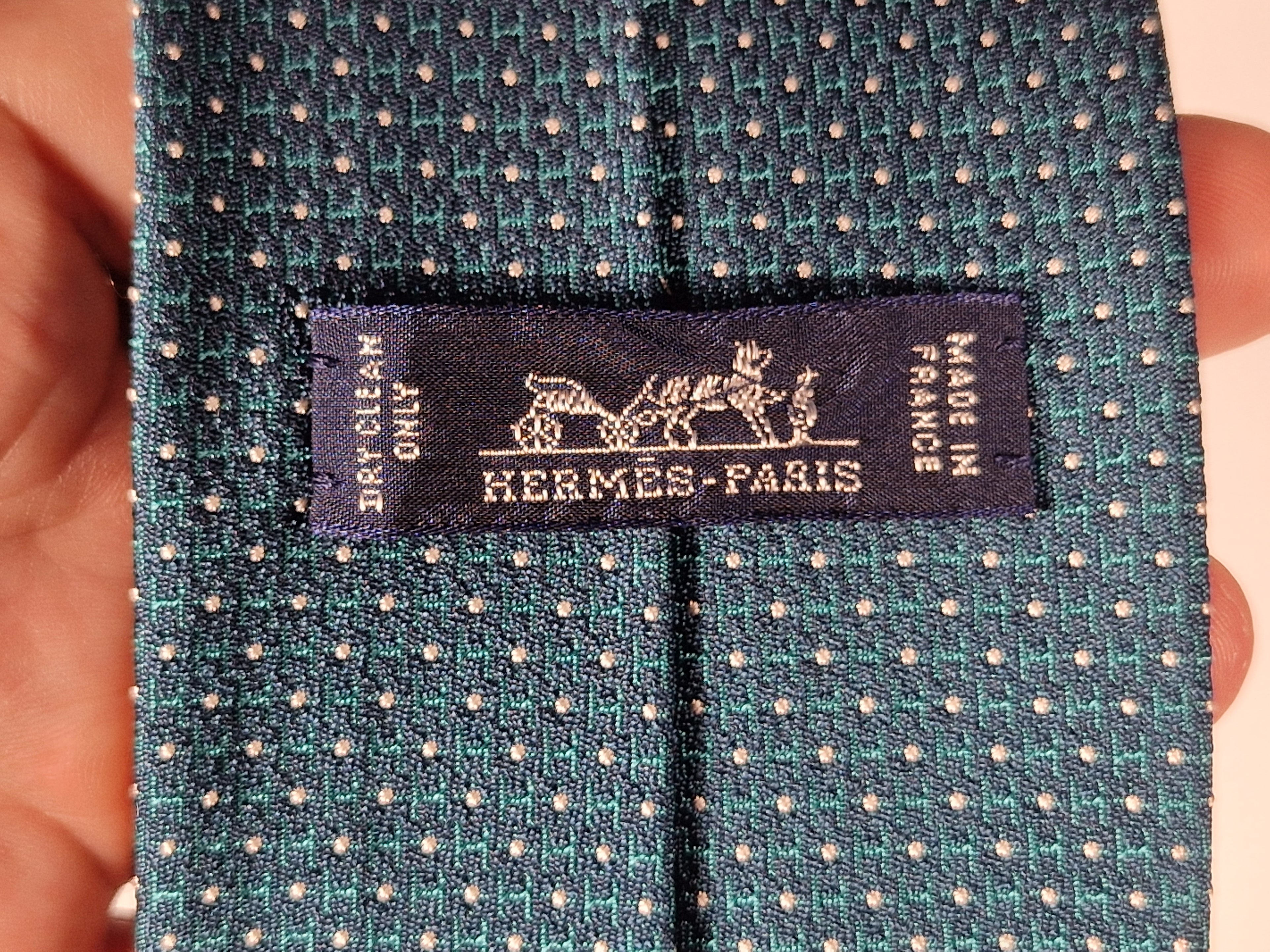 Hermès jacquard silk tie green H pattern 659208 T