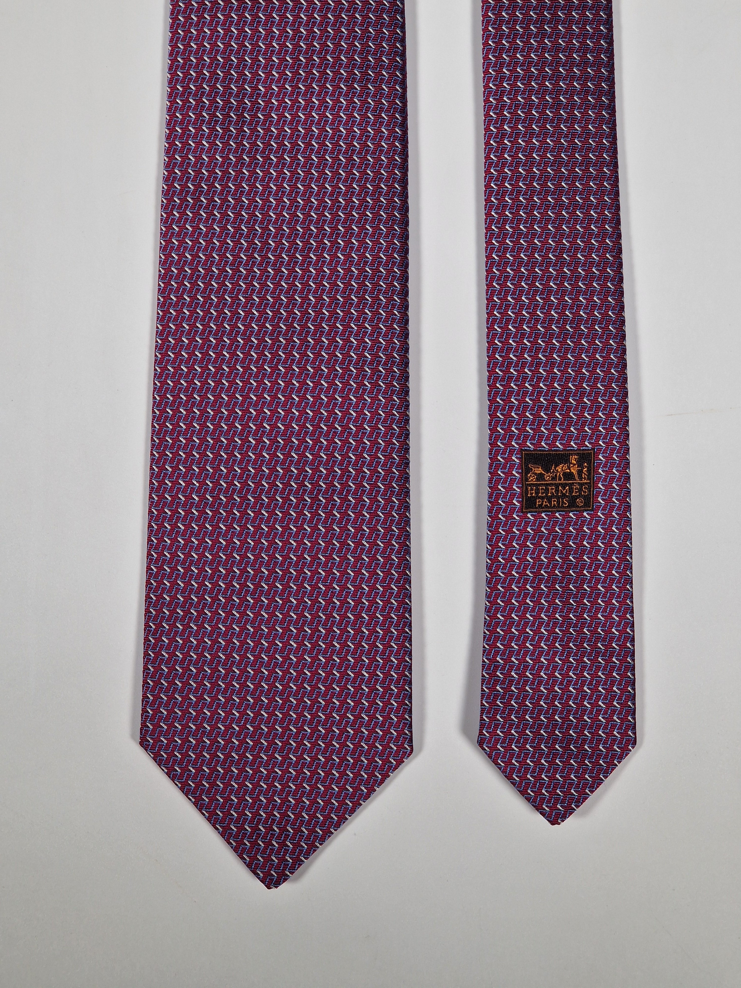 Hermès jacquard silk tie red H pattern 659225 T