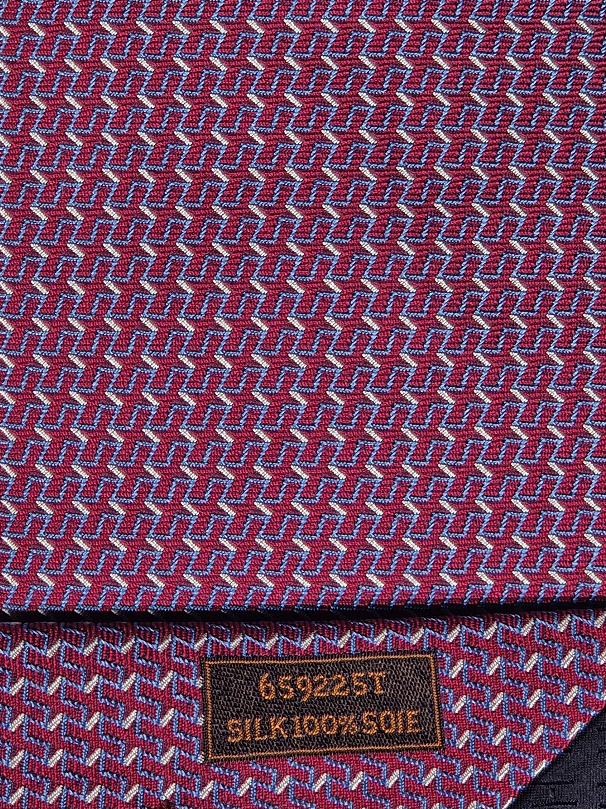 Hermès jacquard silk tie red H pattern 659225 T