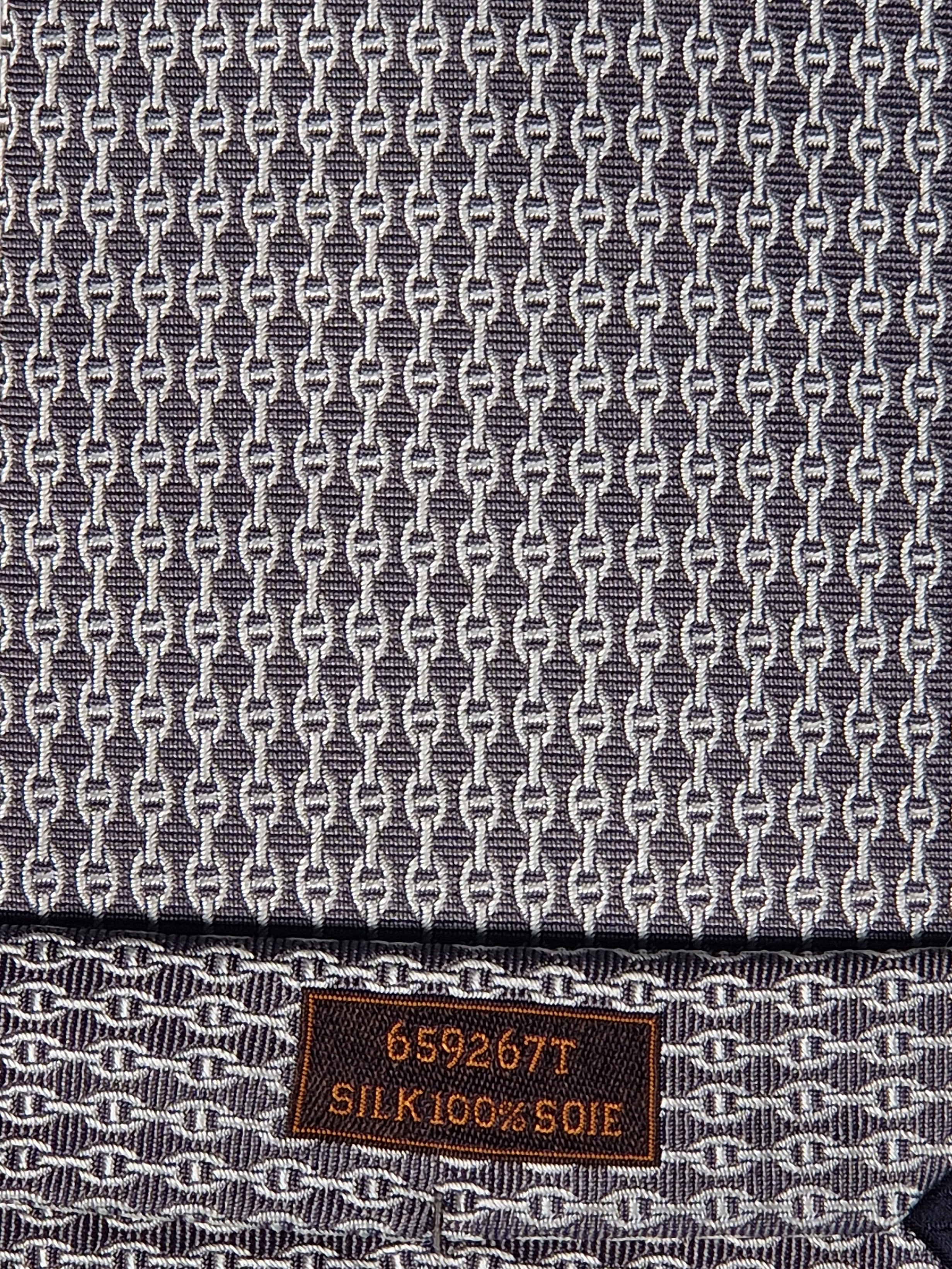Hermès silk tie grey chain pattern 659267 T