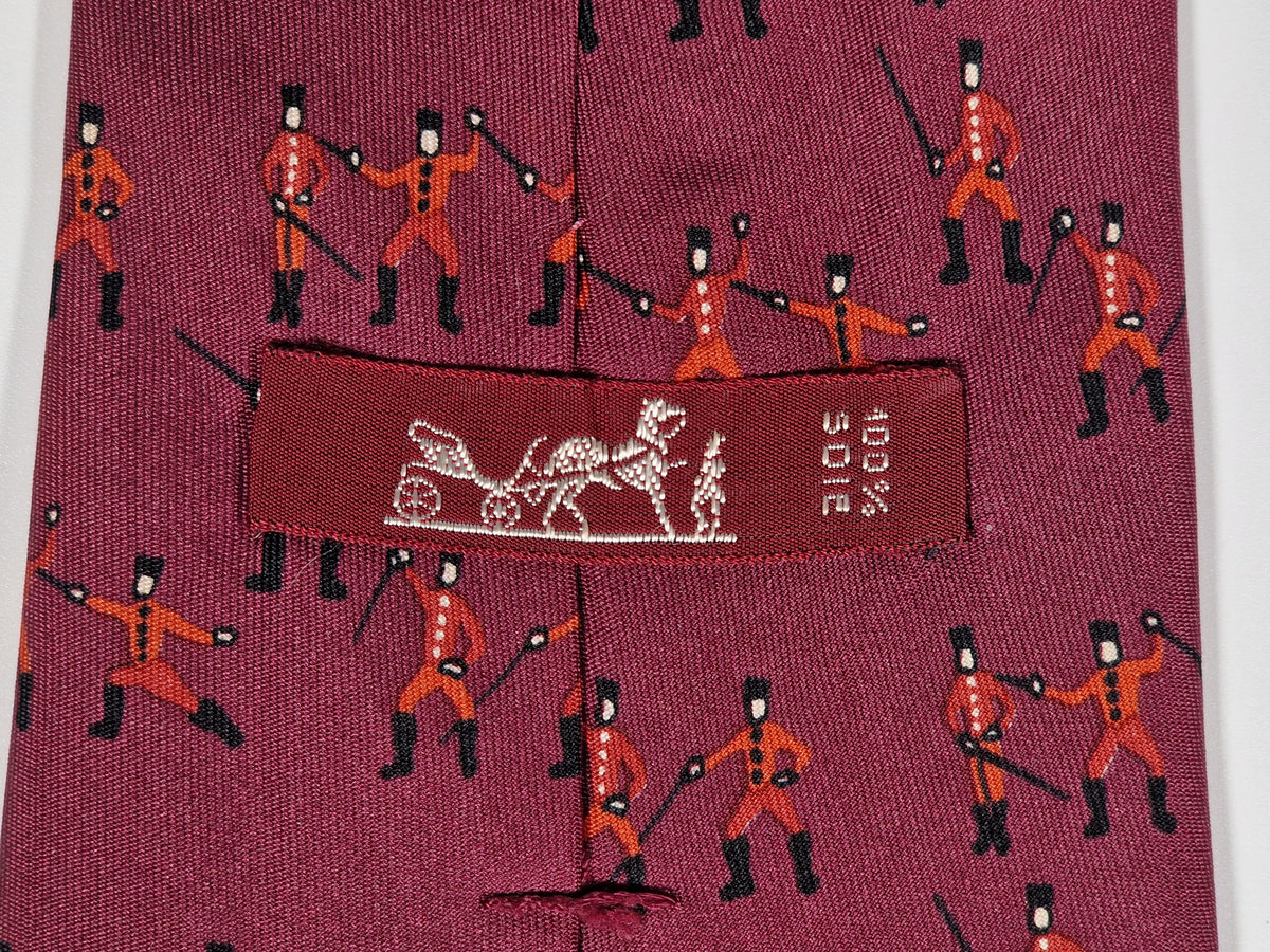 000667 Hermès tie burgundy fencing pattern 667 OA