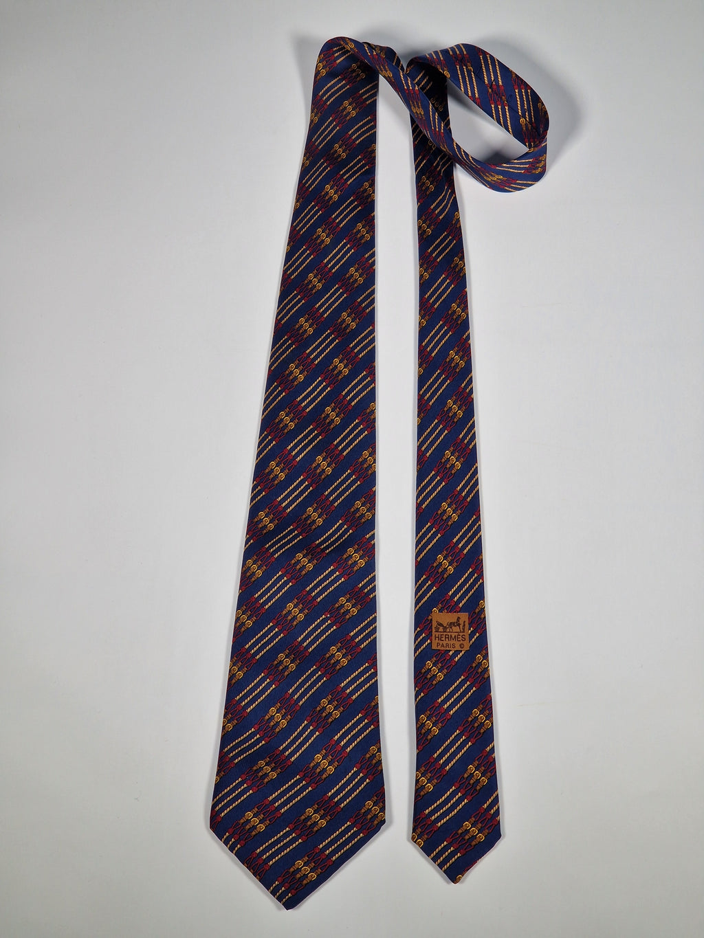Hermés silk tie blue rope and buckles pattern 695 OA