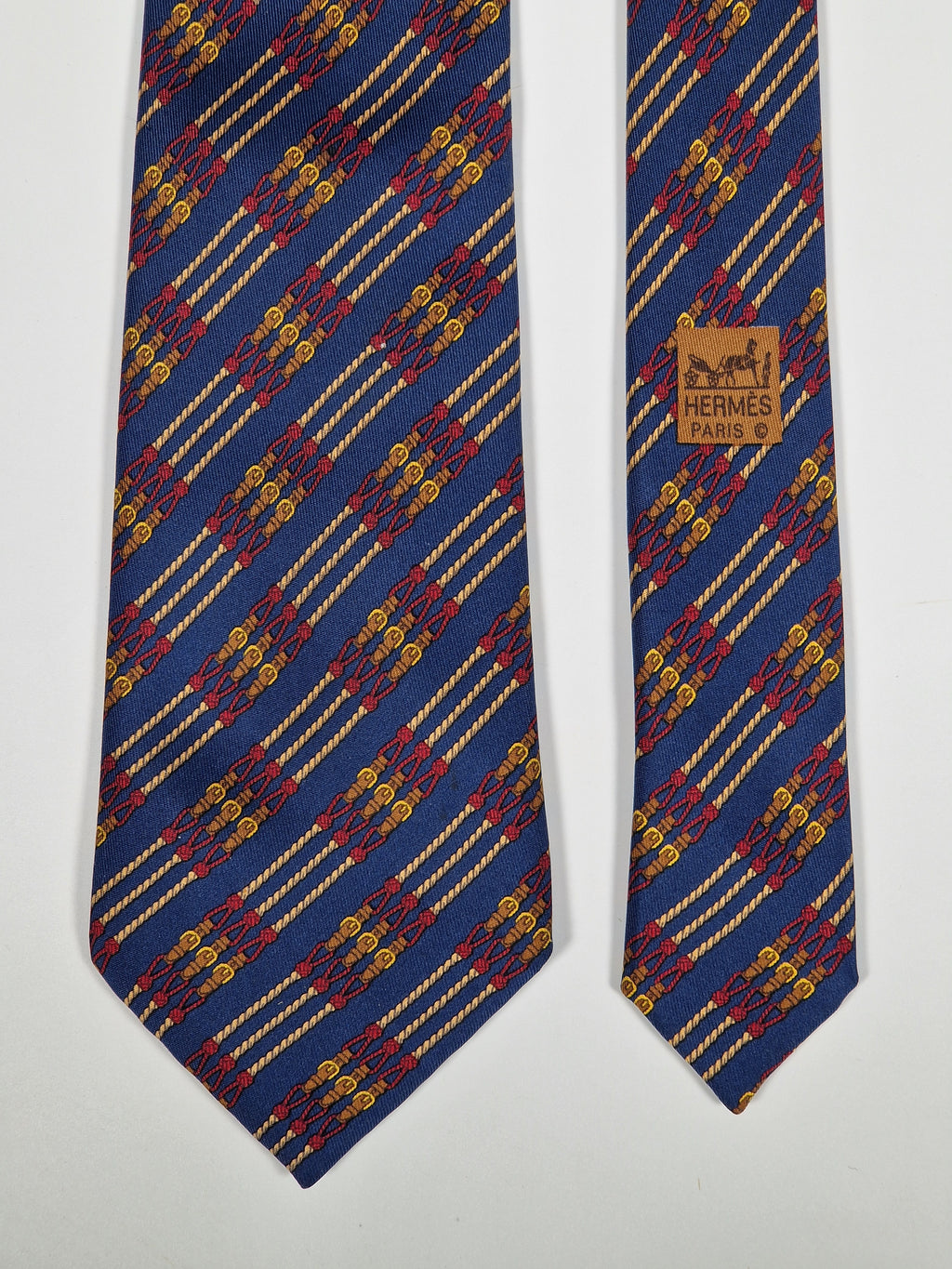 Hermés silk tie blue rope and buckles pattern 695 OA