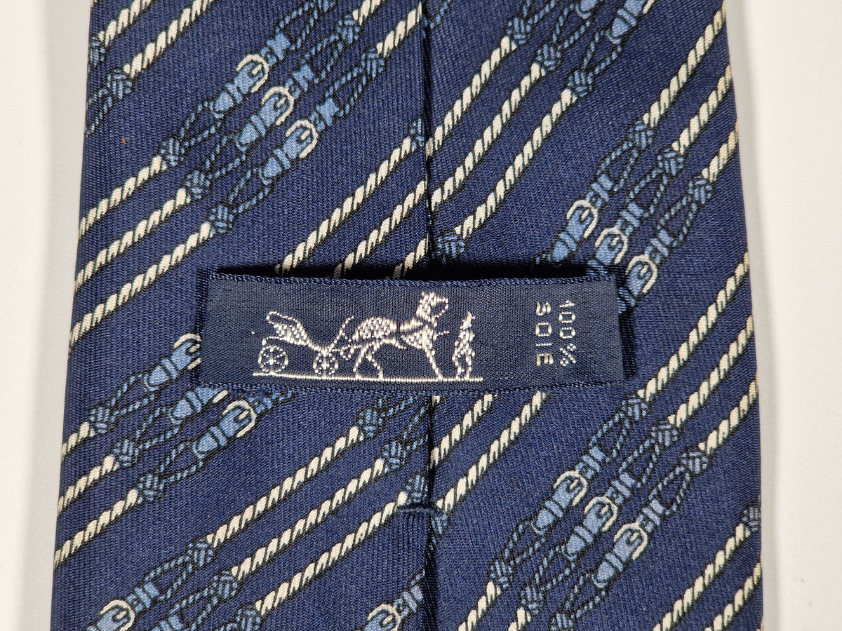 000695 Hermès tie blue rope and buckles pattern 695 OA