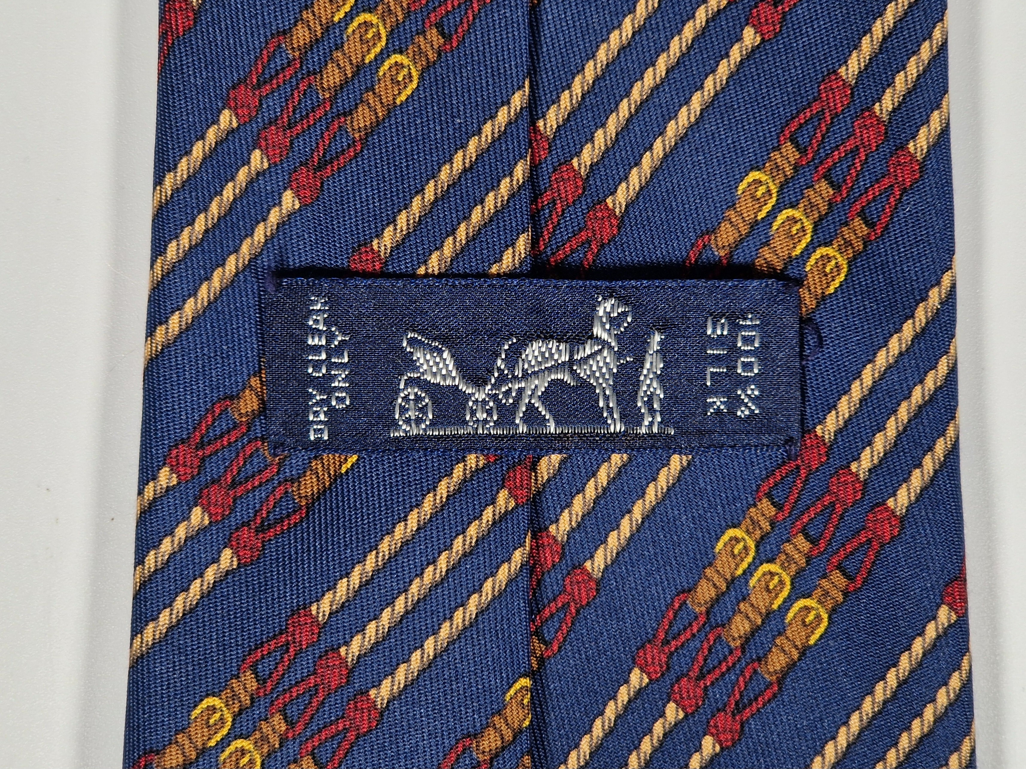 Hermés silk tie blue rope and buckles pattern 695 OA
