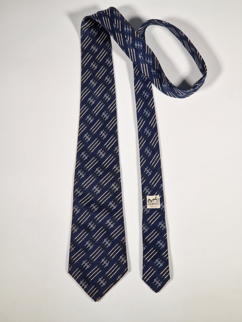 000695 Hermès tie blue rope and buckles pattern 695 OA