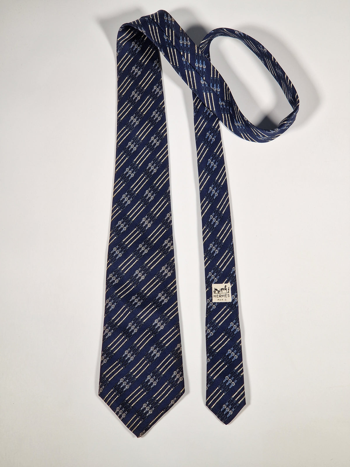 000695 Hermès tie blue rope and buckles pattern 695 OA