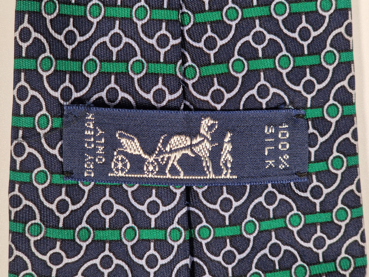 007025 Hermès tie blue equestrian pattern 7025 TA