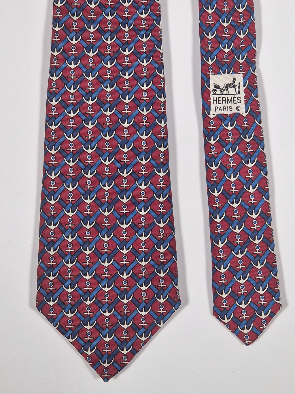 007038 Hermès silk tie red anchor pattern 7038 TA