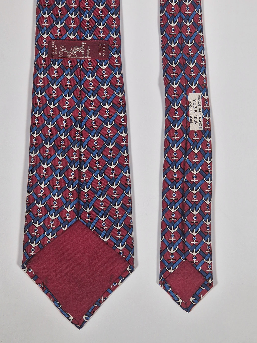 007038 Hermès silk tie red anchor pattern 7038 TA