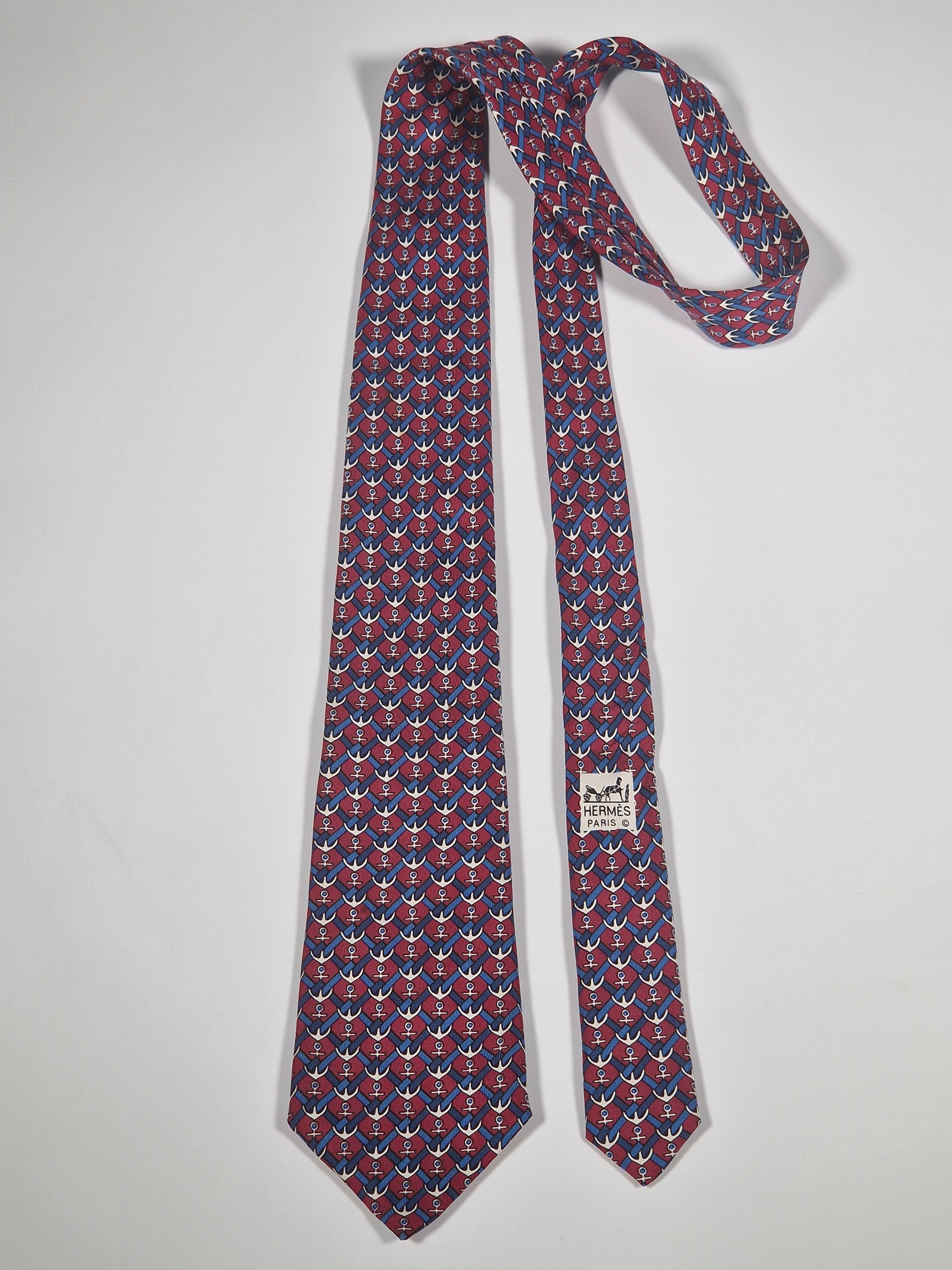 007038 Hermès silk tie red anchor pattern 7038 TA