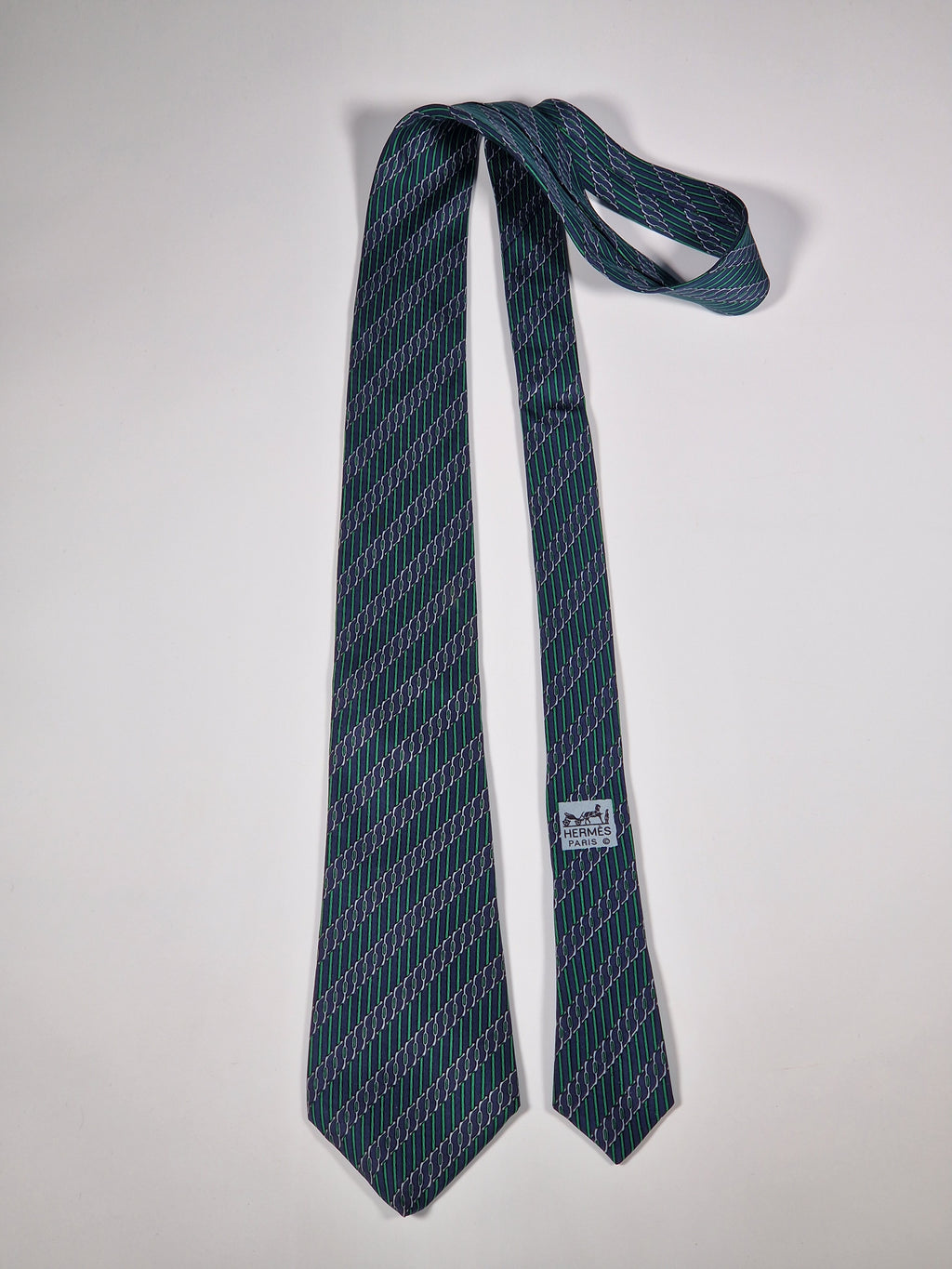 Hermès silk tie blue equestrian pattern 7040 TA
